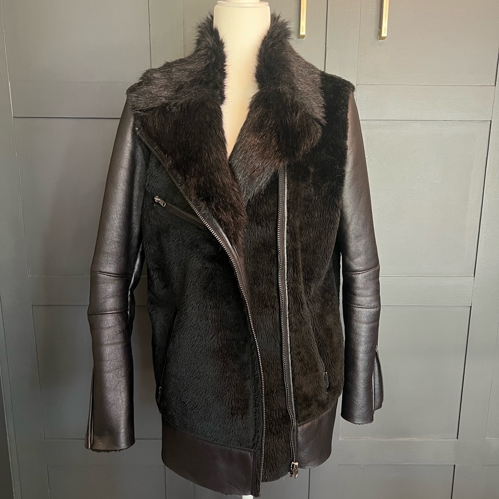 TOPSHOP faux leather and fur jacket